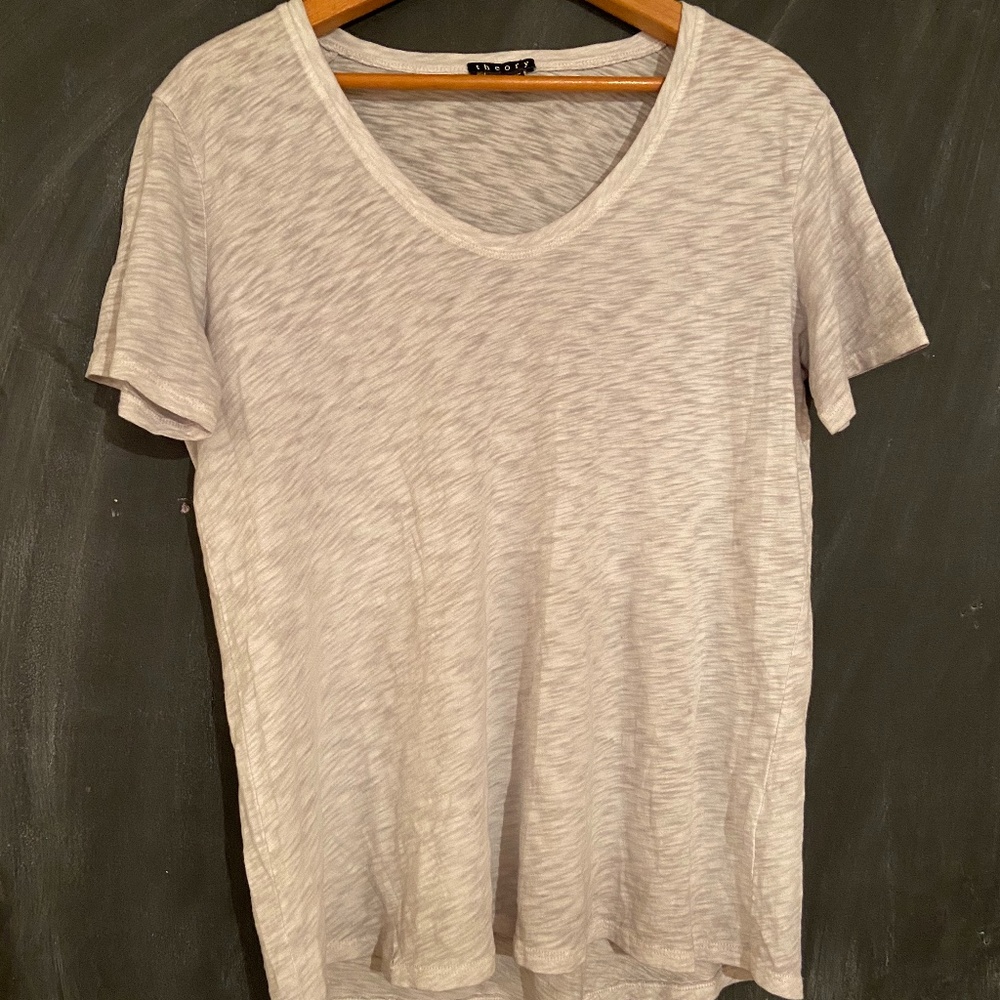 10/$15 THEORY womens tshirt size small petite off white grey color